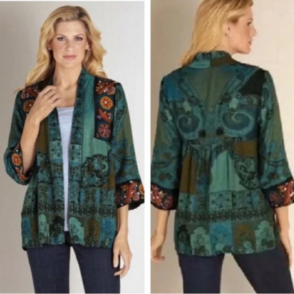 Soft Surroundings Istanbul Kimono Jacket Embroidered Tapestry Size XS - Picture 2 of 12